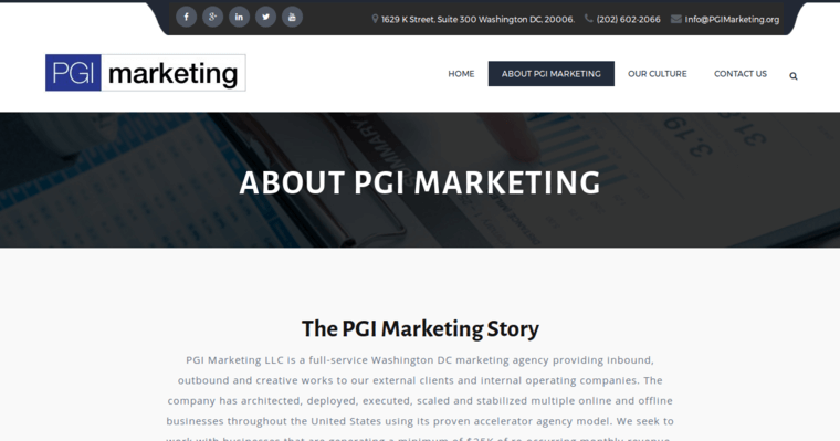 About page of #9 Best Search Engine Optimization Company: PGI Marketing