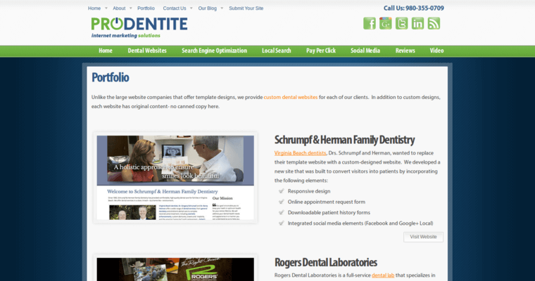 Folio page of #10 Best Dental SEO Firm: Prodentite