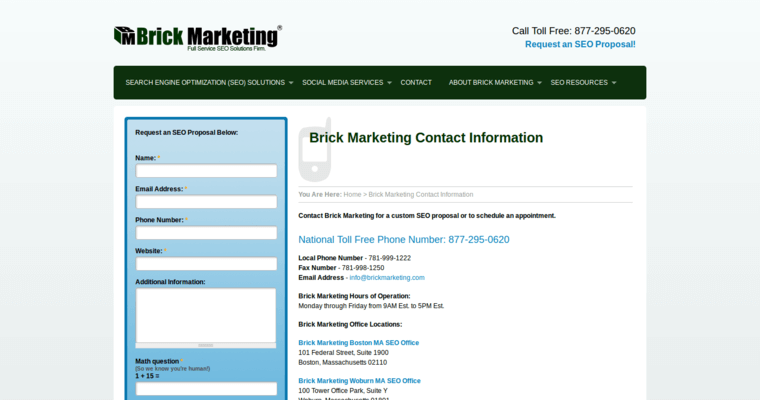 Contact page of #9 Leading Dental SEO Agency: Brick Marketing