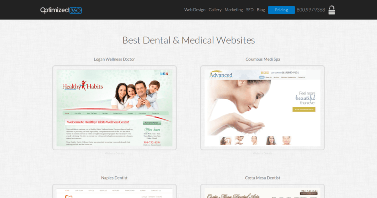 Websites page of #8 Best Dental SEO Business: Optimized360