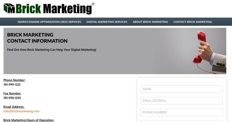 Contact page of #7 Top Dental SEO Company: Brick Marketing