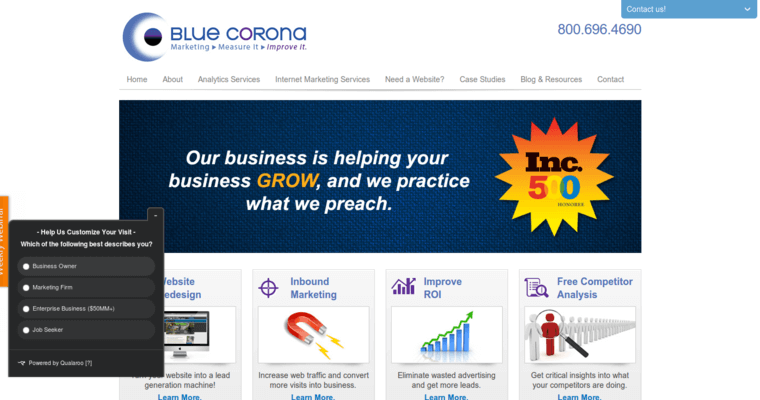 Home page of #5 Best Enterprise Search Engine Optimization Company: Blue Corona