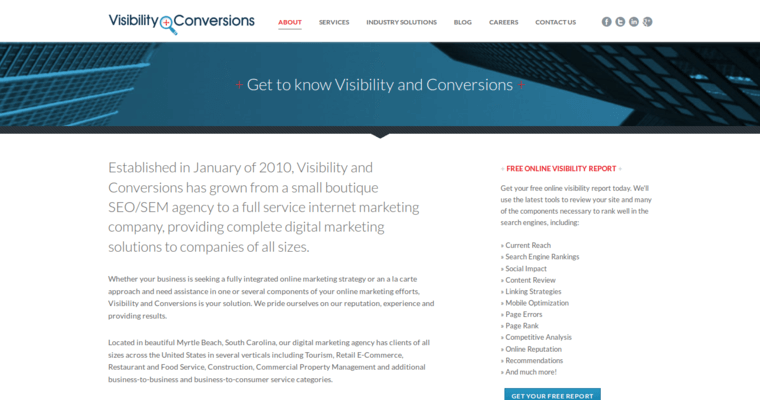 About page of #10 Top Enterprise Search Engine Optimization Firm: Visibility and Conversions