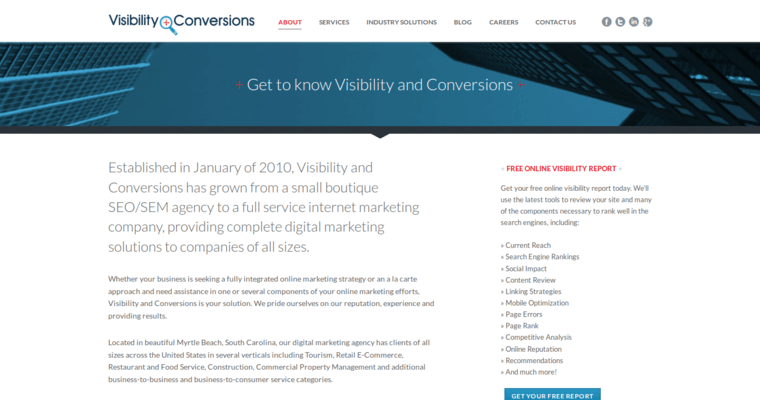 About page of #10 Leading Enterprise Search Engine Optimization Firm: Visibility and Conversions