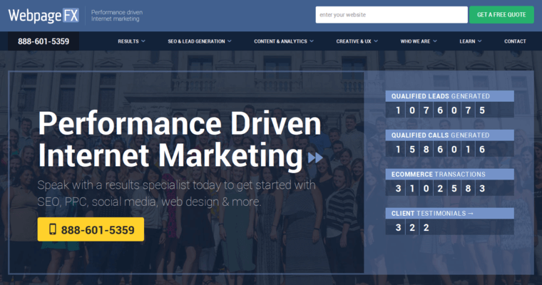 Home page of #4 Best Enterprise Online Marketing Agency: WebpageFX