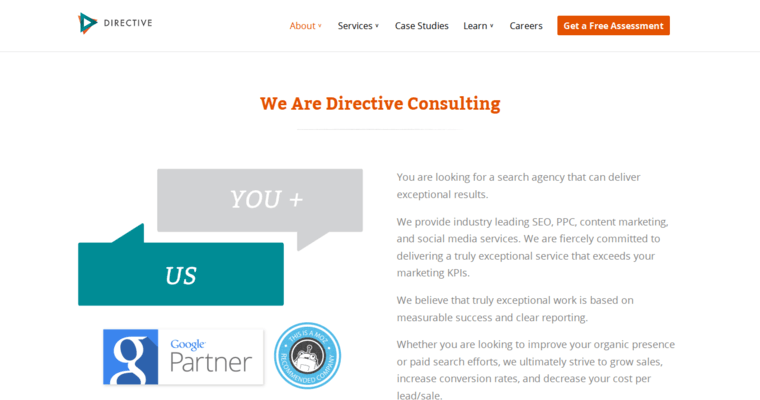 About page of #4 Leading Enterprise Search Engine Optimization Company: Directive Consulting