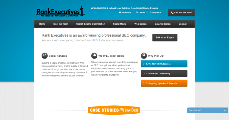 Home page of #10 Top Global SEO Business: Rank Executives