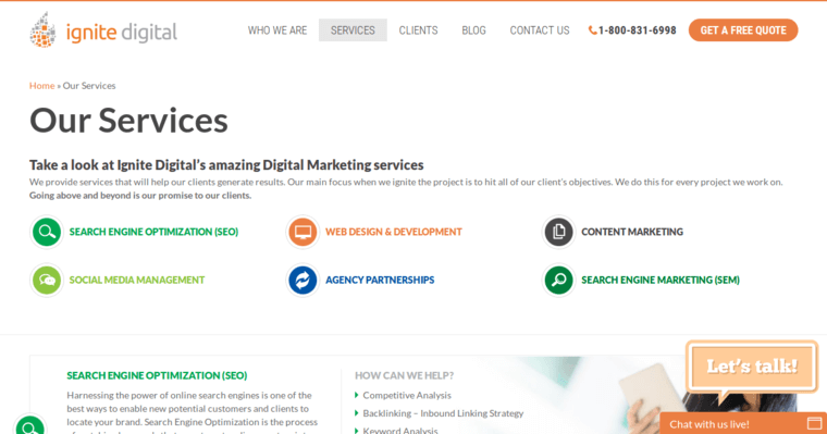 Service page of #7 Best Global SEO Agency: Ignite Digital