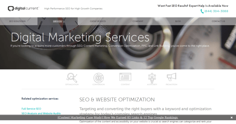 Service page of #3 Leading Global Search Engine Optimization Firm: Digital Current