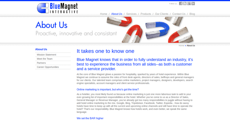 About page of #11 Best Hotel SEO Agency: Blue Magnet Interactive