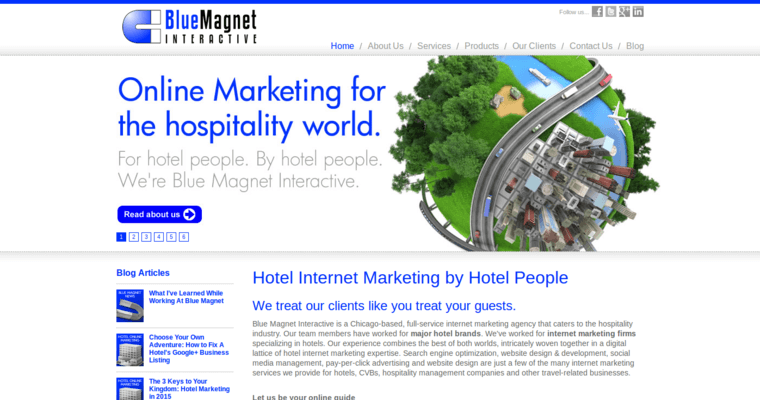 Home page of #10 Leading Hotel SEO Agency: Blue Magnet Interactive