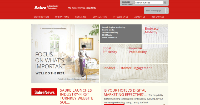 Home page of #3 Leading Hotel SEO Business: Sabre Hospitality