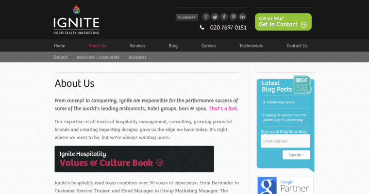 About page of #9 Best Hotel SEO Business: Ignite Hospitality