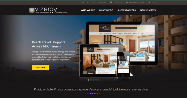 Home page of #7 Best Hotel SEO Firm: Vizergy