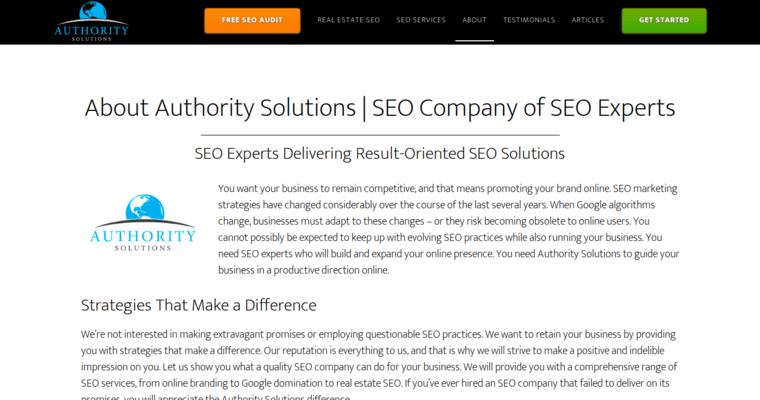 About page of #8 Top Houston SEO Agency: Authority Solutions