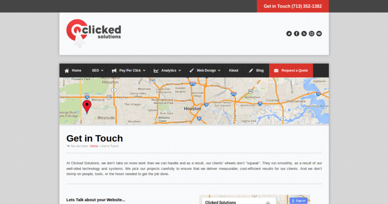 Contact page of #6 Top Houston SEO Company: Clicked Solutions