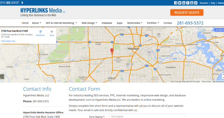 Contact page of #2 Leading Houston SEO Company: Hyperlinks Media