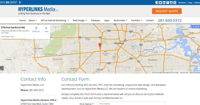 Contact page of #2 Top Houston SEO Company: Hyperlinks Media