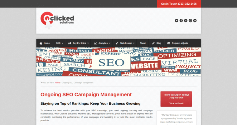 Service page of #6 Leading Houston SEO Agency: Clicked Solutions