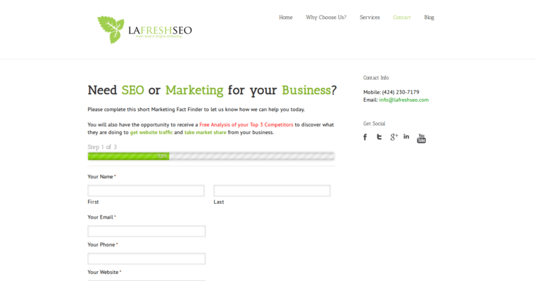 Contact page of #2 Leading LA SEO Firm: LA Fresh