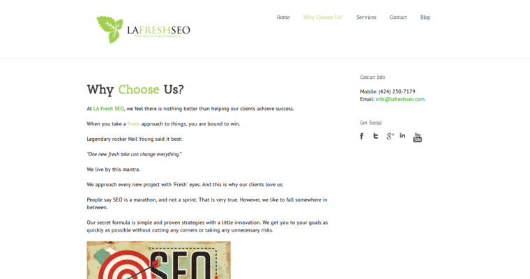 Why Choose Us page of #2 Leading LA SEO Business: LA Fresh