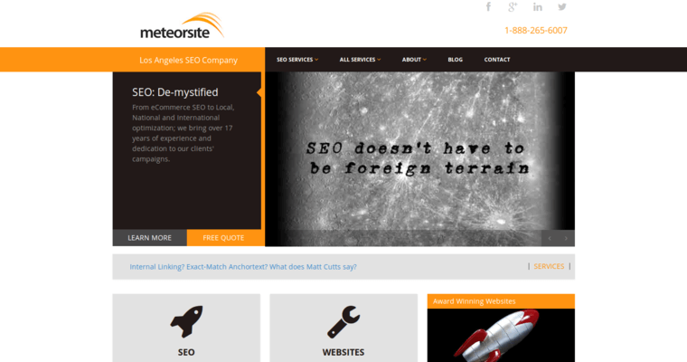 Home page of #10 Best Los Angeles SEO Business: Meteorsite