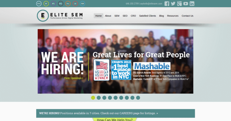 Home page of #4 Leading LA SEO Agency: Elite SEM