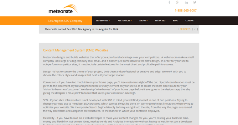 Websites page of #10 Best Los Angeles SEO Company: Meteorsite