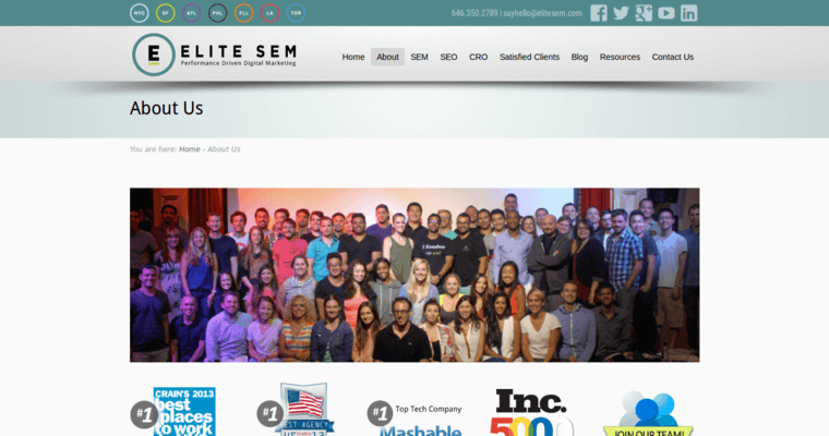 About page of #3 Top Los Angeles SEO Firm: Elite SEM