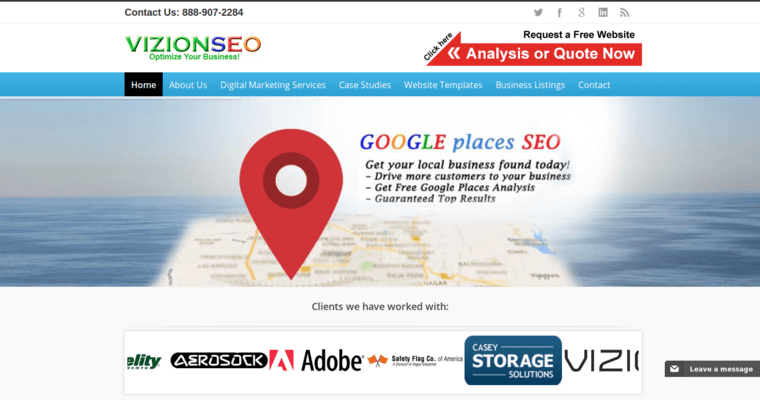 Home page of #6 Best Los Angeles SEO Business: Vizion