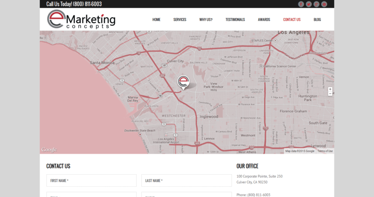 Contact page of #10 Best Los Angeles SEO Business: eMarketing Concepts