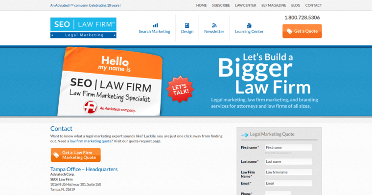 Contact page of #7 Best Law Firm SEO Company: SEO Law Firm