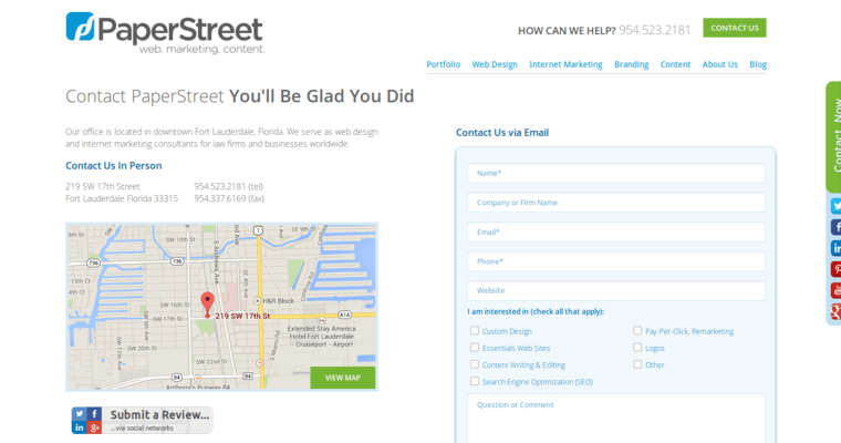Contact page of #5 Top Law Firm SEO Business: PaperStreet