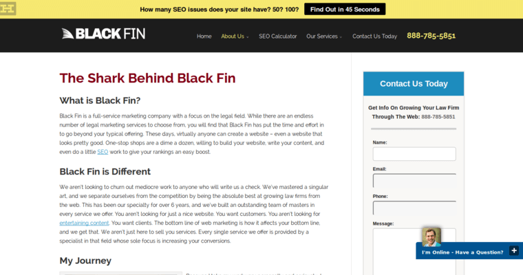 About page of #3 Leading Law Firm SEO Business: Black Fin