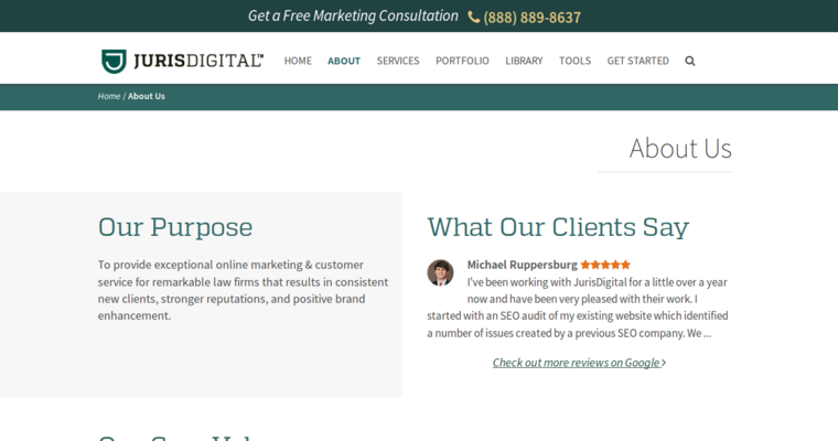 About page of #6 Top Law Firm SEO Firm: Juris Digital