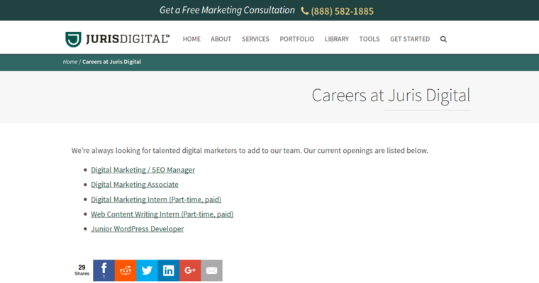 Careers page of #6 Top Law Firm SEO Business: Juris Digital