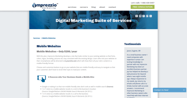 Websites page of #10 Leading Local Search Engine Optimization Company: Imprezzio Marketing