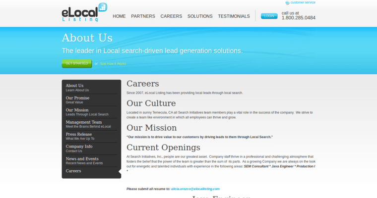 About page of #4 Leading Local SEO Business: eLocal Listing