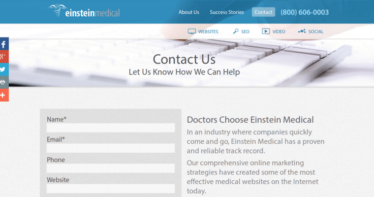 Contact page of #2 Best Medical SEO Company: Einstein Medical