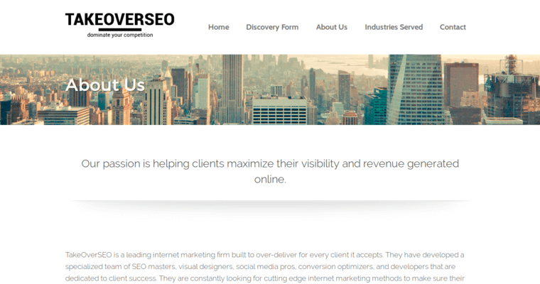 About page of #3 Top Company: TakeOverSEO