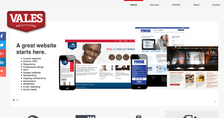 Home page of #9 Leading Memphis SEO Business: Vales Advertising