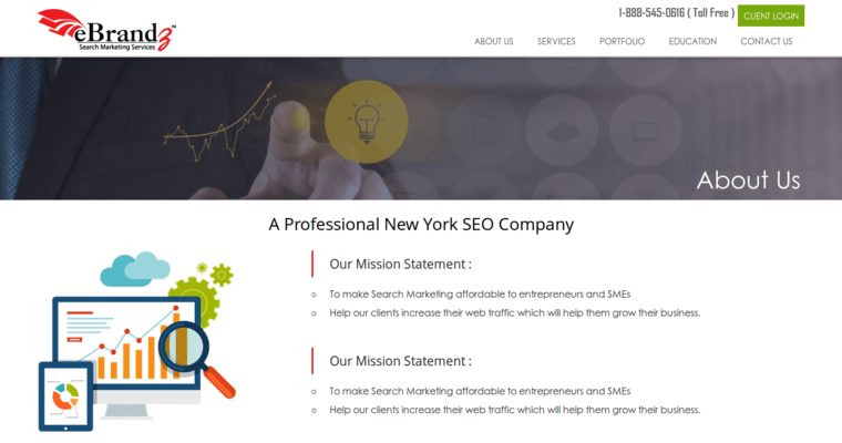 About page of #6 Leading NYC SEO Agency: eBrandz