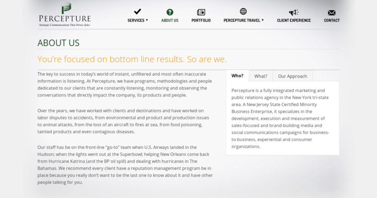 About page of #10 Leading New York SEO Firm: Percepture