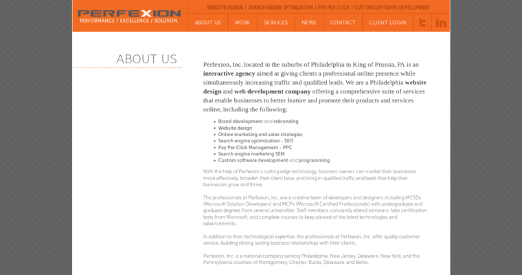 Development page of #8 Leading Philly SEO Business: Perfexion