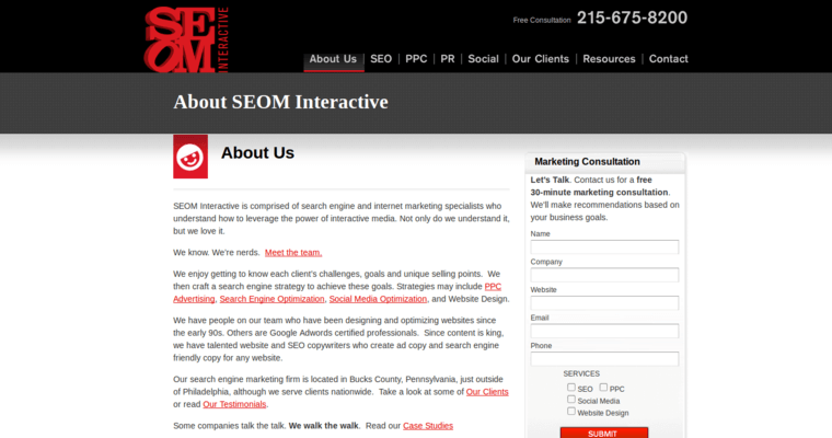 About page of #10 Top Philadelphia SEO Agency: SEOM Interactive