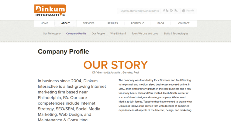 Company page of #3 Top Philadelphia SEO Business: Dinkum Interactive