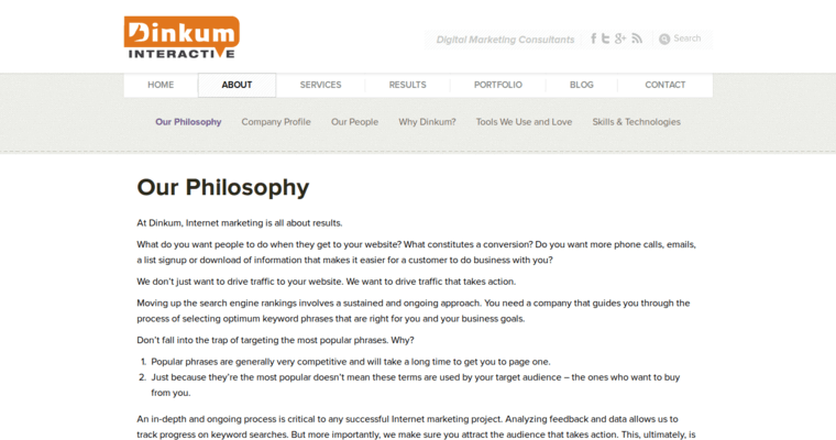 About page of #3 Top Philadelphia SEO Firm: Dinkum Interactive