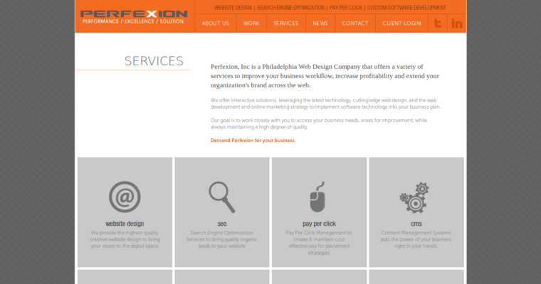 Service page of #8 Leading Philly SEO Business: Perfexion