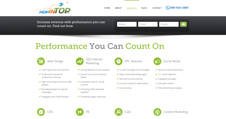 Service page of #7 Best Philadelphia SEO Agency: HopInTop