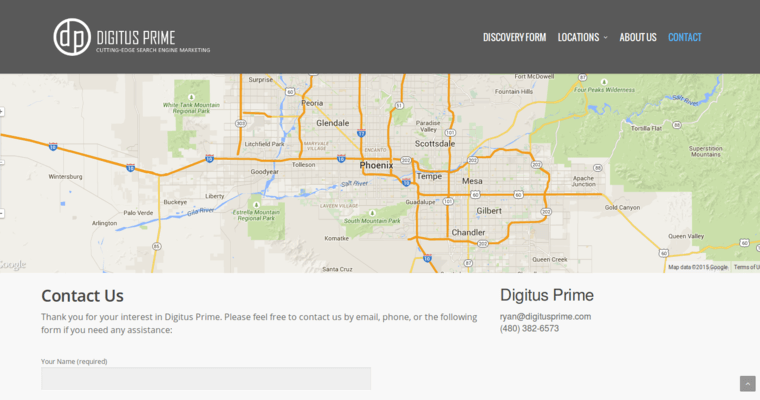 Contact page of #3 Top Phoenix SEO Agency: Digitus Prime